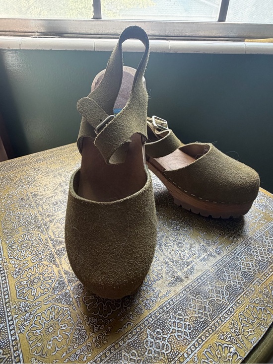 MIA Shoes - MIA Olive Green Suede Platform Clogs